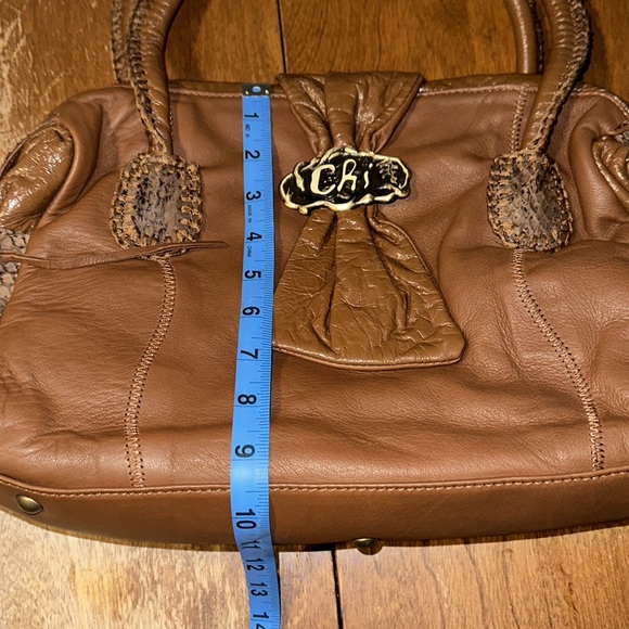 CHI BY CARLOS FALCHI LAMB SKIN LEATHER SNAKE SKIN SATCHEL - Picture 5 of 12